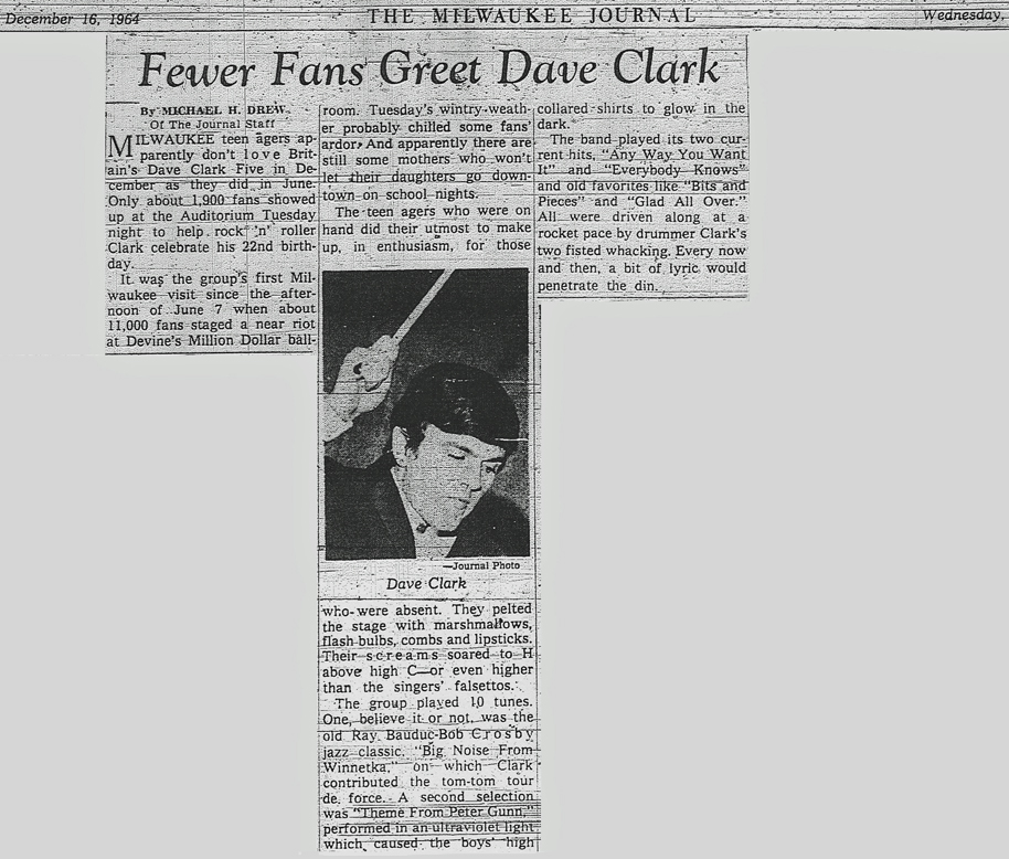 Dave Clark Milwaukee Journal December 15, 1964