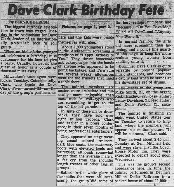 Dave Clark Milwaukee Sentinel December 15, 1964