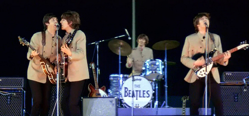 Beatles on stage as Shea Stadium