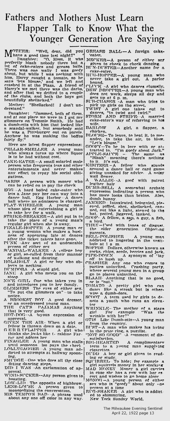 Flapper slang article.